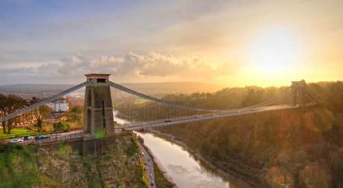 View in a winter sunset of the Clifton Suspension Bridge, Bristol