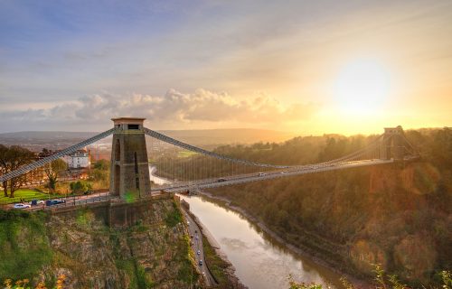 View in a winter sunset of the Clifton Suspension Bridge, Bristol