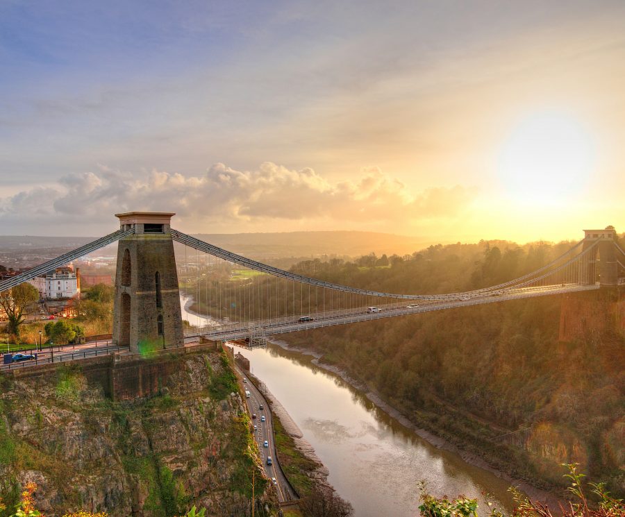 View in a winter sunset of the Clifton Suspension Bridge, Bristol