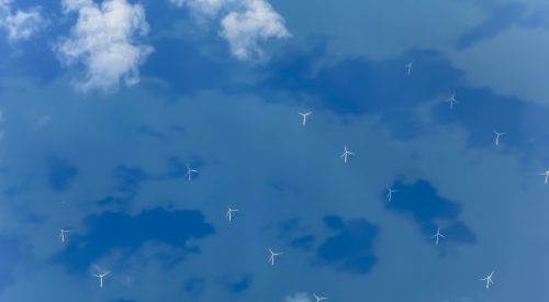 View of Wind Turbines Generating Electricity in English Channel from Aircraft