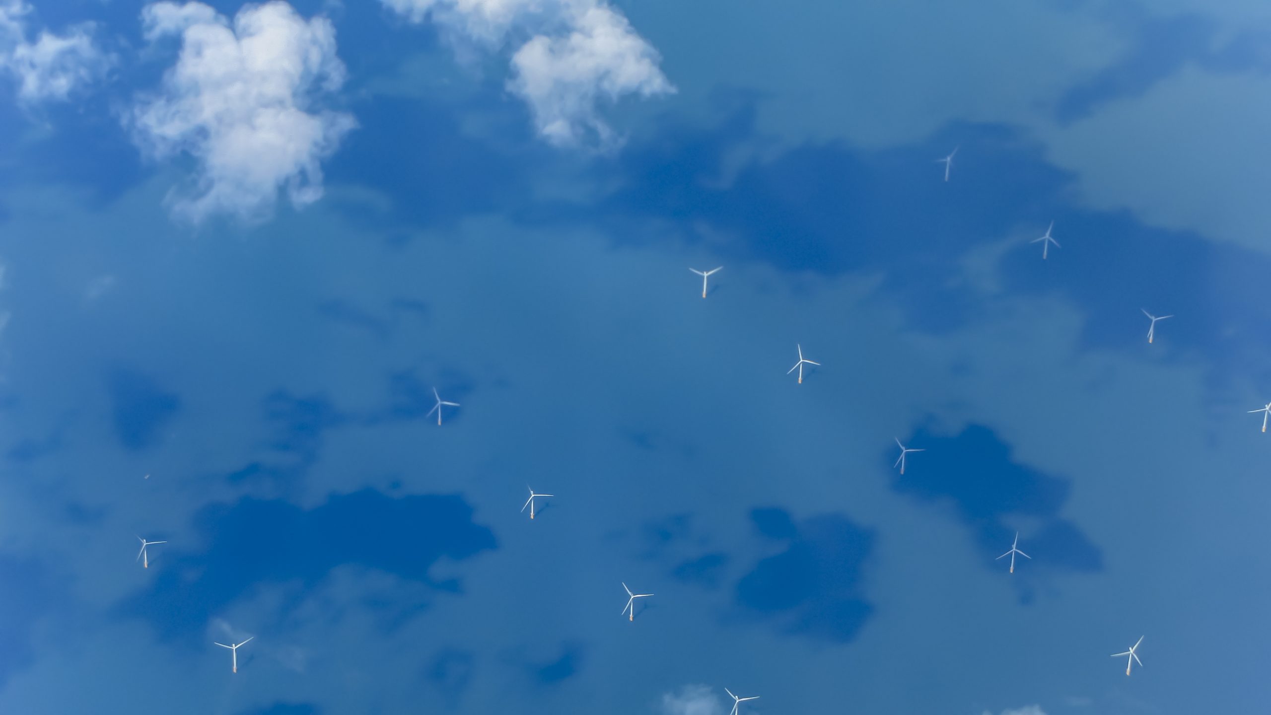 View of Wind Turbines Generating Electricity in English Channel from Aircraft