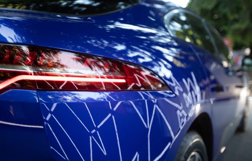 Blue Jaguar I-Pace car