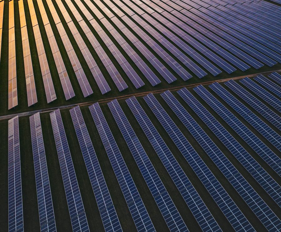 Solar panels at dusk