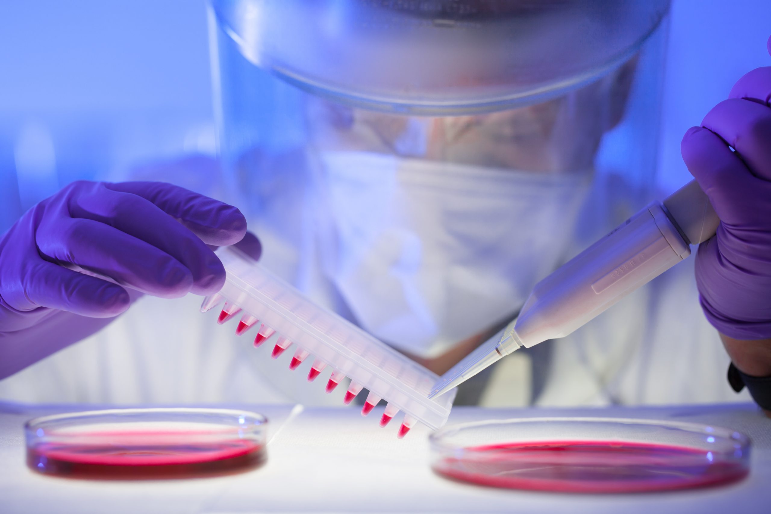 Close-up of scientist in protective clothing