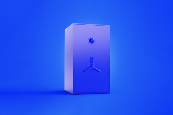 A safe in a blue room