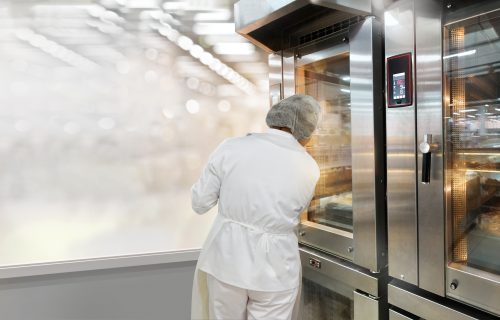 Commercial bread oven with a baker