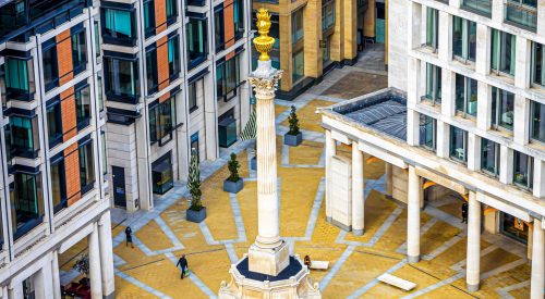 Monument view from the rooftop of St Paul's cathedral in London