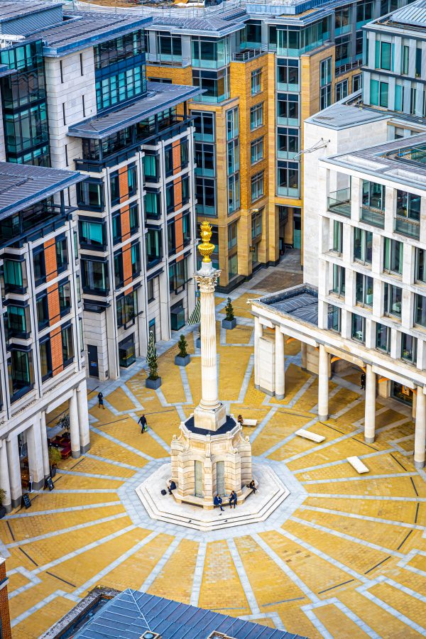 Monument view from the rooftop of St Paul's cathedral in London