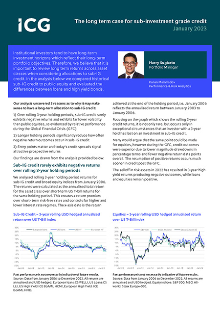 Front cover of white paper entitled The long term case for sub-investment grade credit