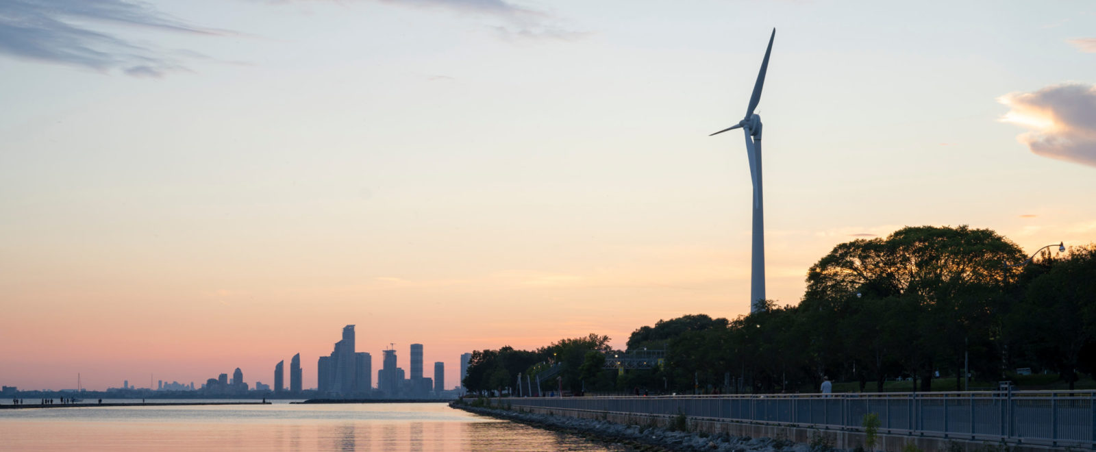 Wind turbine outside city