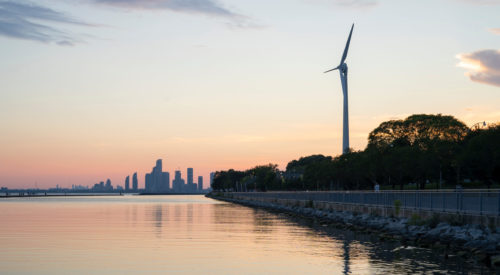 Wind turbine outside city