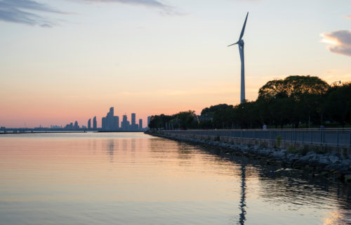 Wind turbine outside city