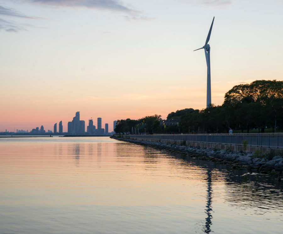 Wind turbine outside city