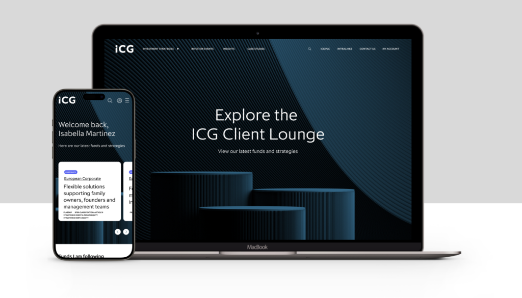 Smartphone and laptop displaying the ICG Client Lounge