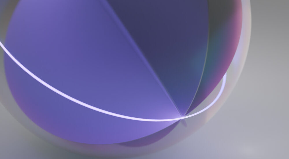 A purple sphere with a clear line running around it. Grey background.