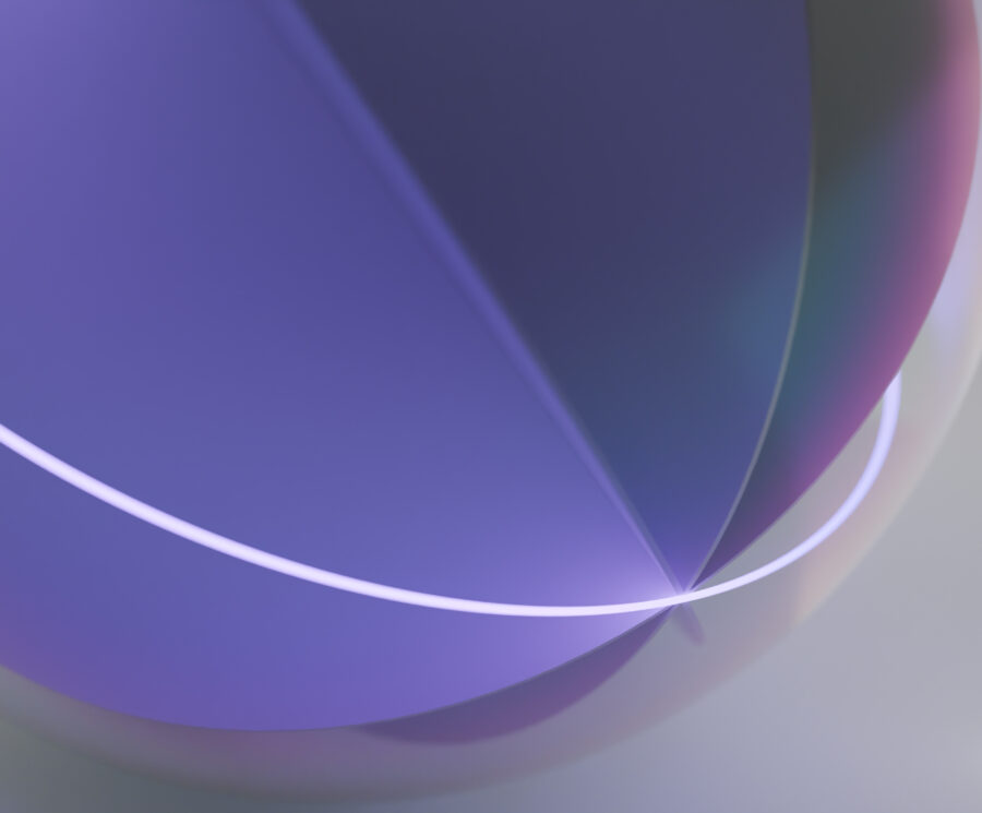 A purple sphere with a clear line running around it. Grey background.