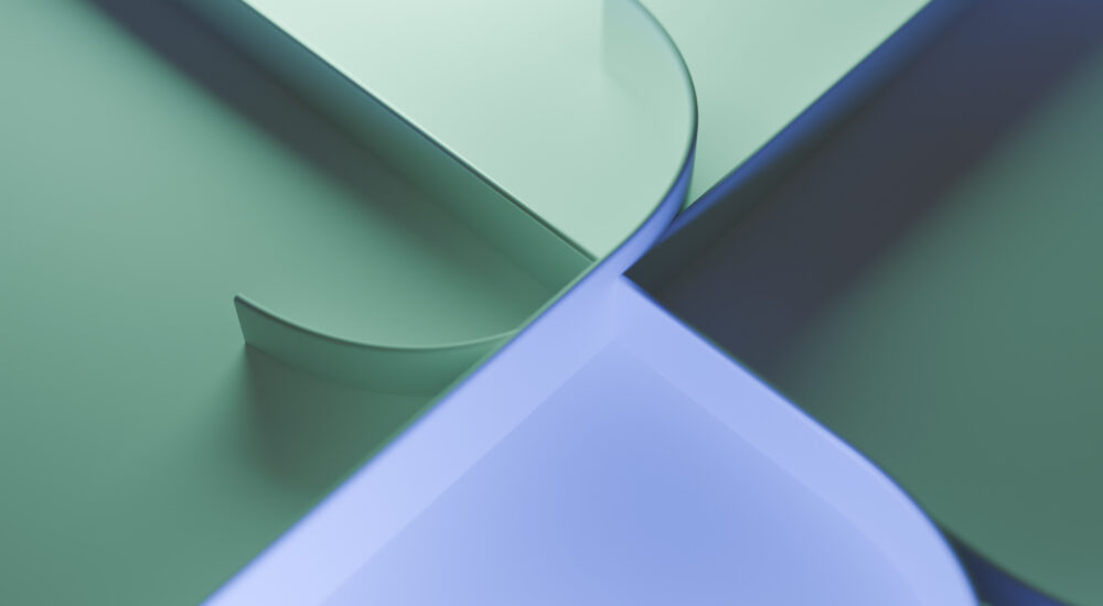 ICG illustration with the theme of progress showing two interlinked colours and geometric patterns