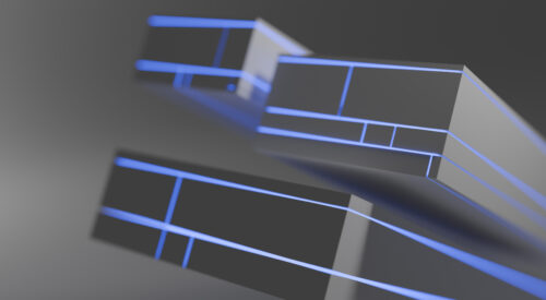Blocks with violet light seeping from within