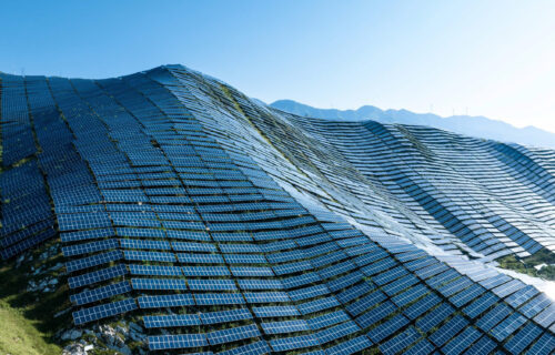 Solar panels on a hillside