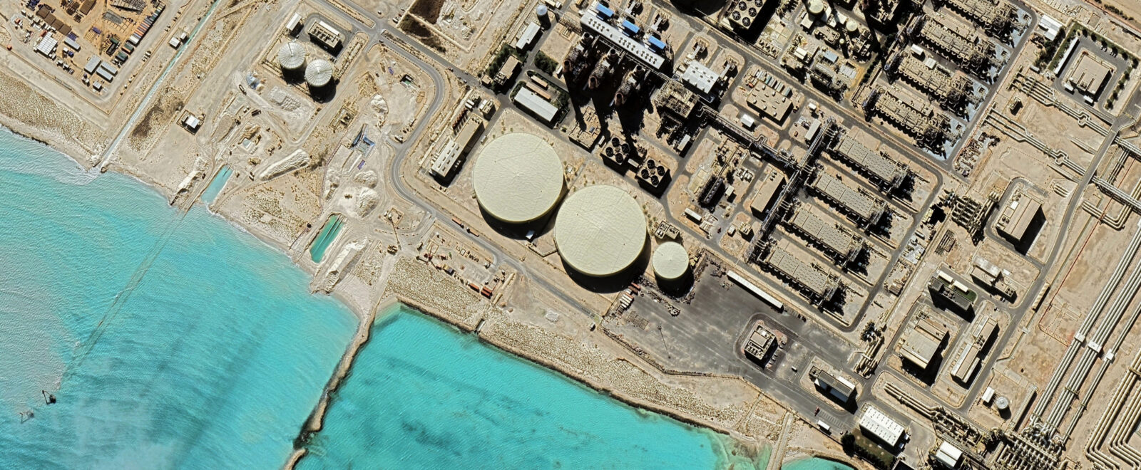Qatar's Ras Laffan Oil Refinery from a bird's eye view in the Persian Gulf