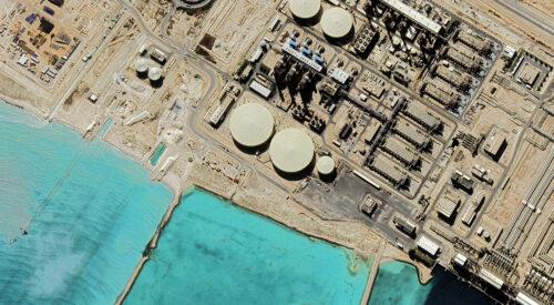 Qatar's Ras Laffan Oil Refinery from a bird's eye view in the Persian Gulf