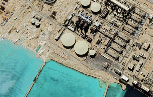 Qatar's Ras Laffan Oil Refinery from a bird's eye view in the Persian Gulf