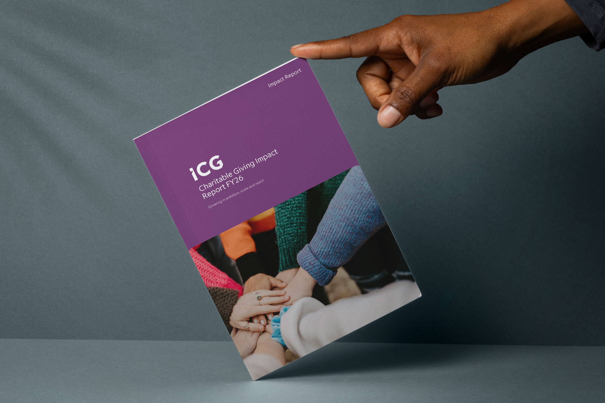A physical representation of ICG Charitable Impact Giving Report FY2026
