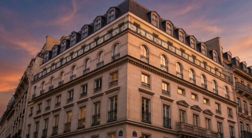 As sunset shot of the building housing ICG's Paris office.
