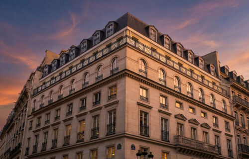 As sunset shot of the building housing ICG's Paris office.