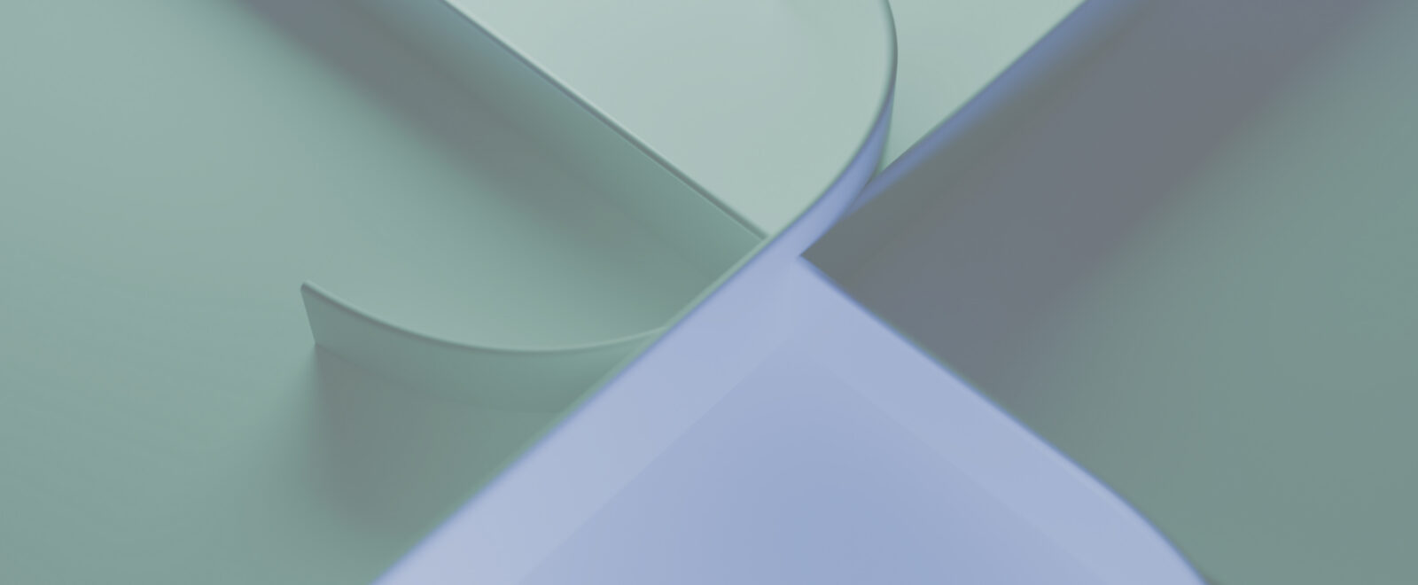 Purple and green shapes intersection in an illustration suggestive of progress