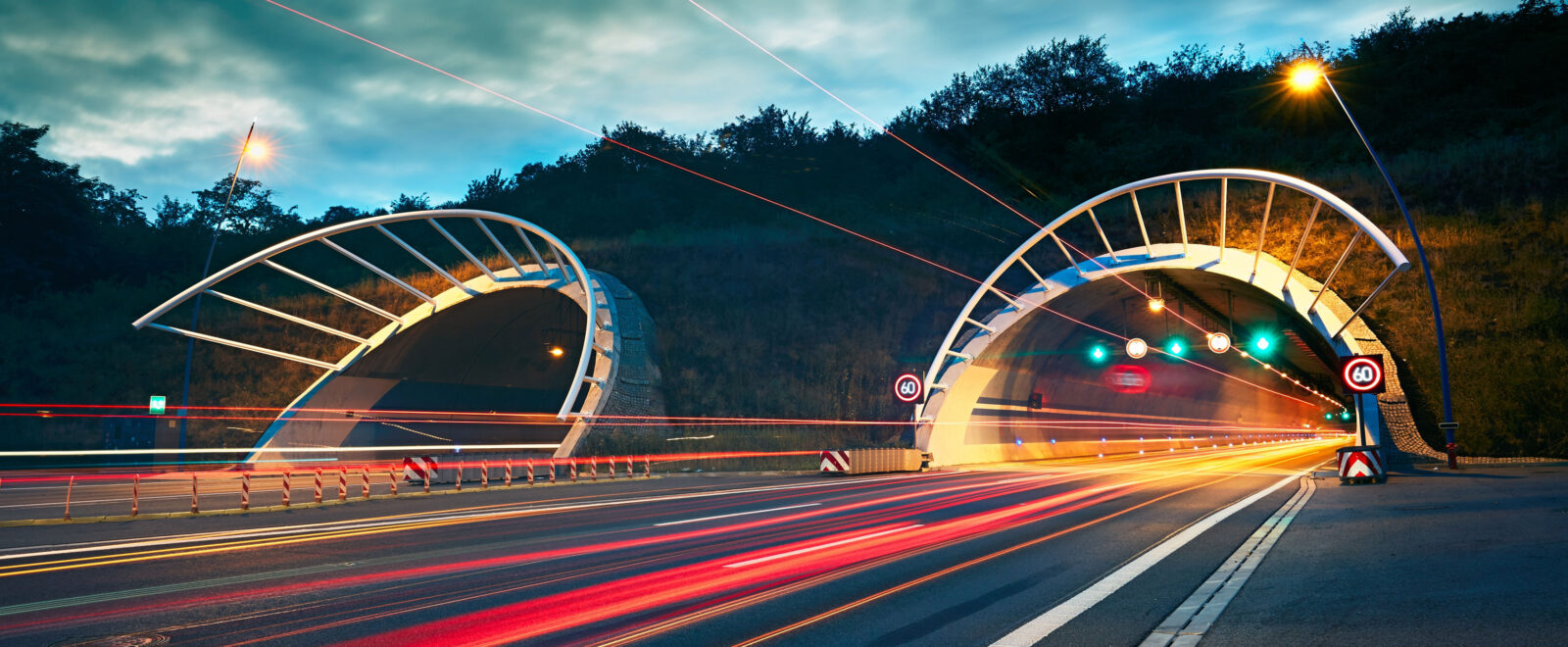 Highway tunnel at night