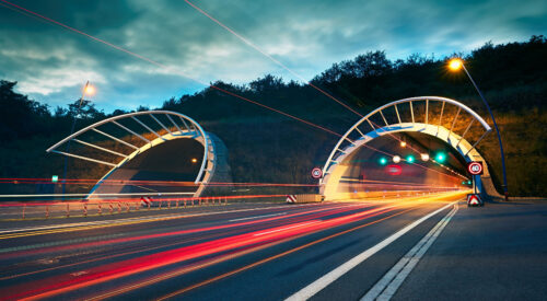 Highway tunnel at night