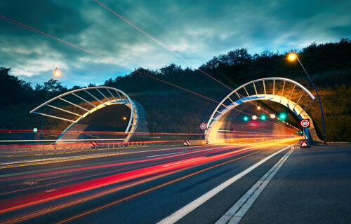 Highway tunnel at night