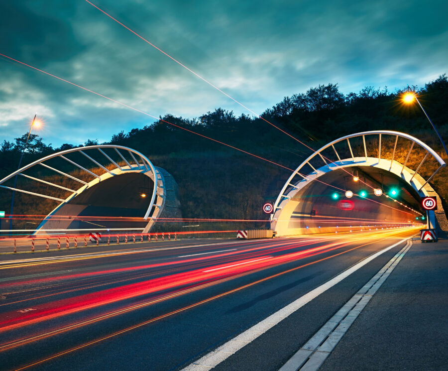 Highway tunnel at night