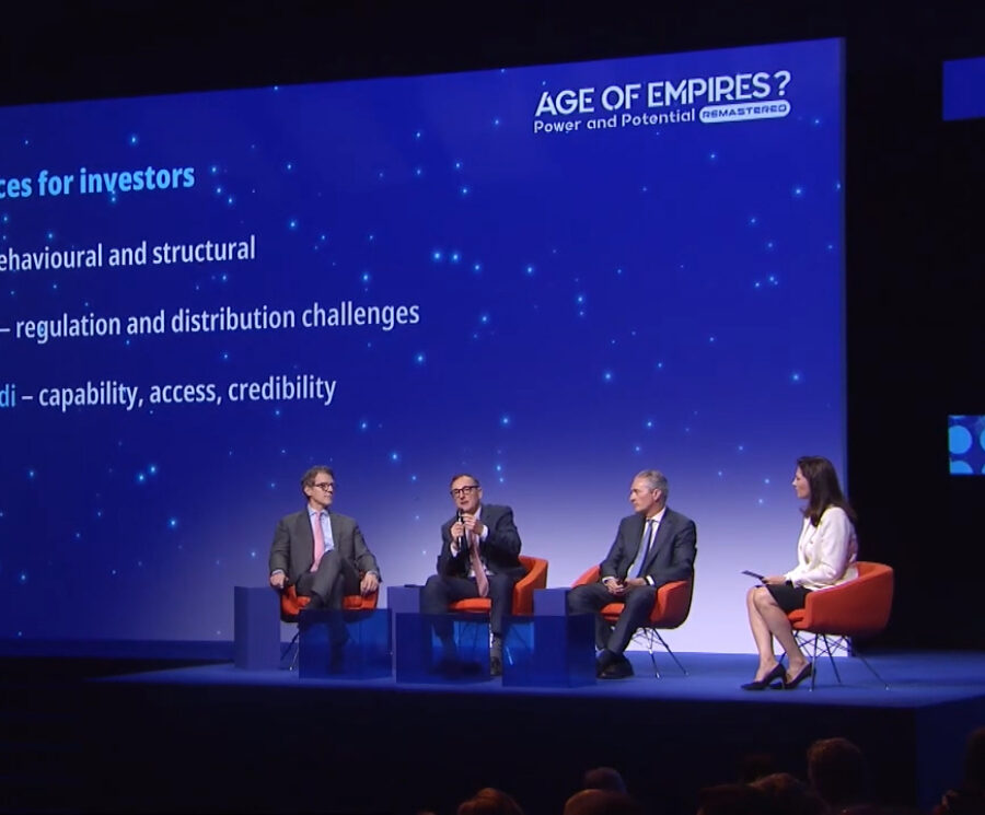 Benoit Durteste (second left) taking part in a panel discussion at the Amundi World Investment Forum 2026