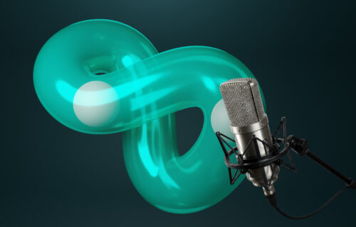 Image suggesting renewal with a podcast microphone over the top