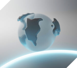 Illustration of North America on a globe, with Europe seen to the right of the image