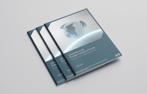 Graphic showing the front cover of the July 2026 ICG report entitled US and Europe Private Company Trends: Strong performance despite global headwinds