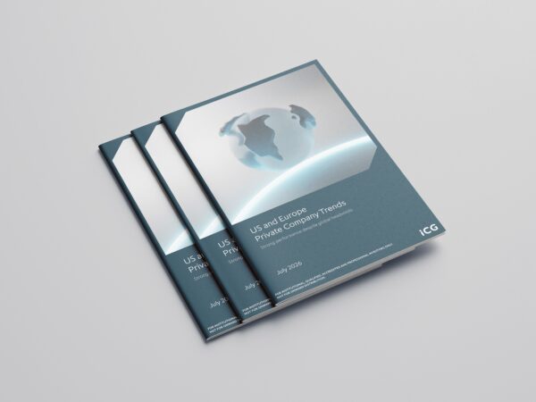 Graphic showing the front cover of the July 2026 ICG report entitled US and Europe Private Company Trends: Strong performance despite global headwinds