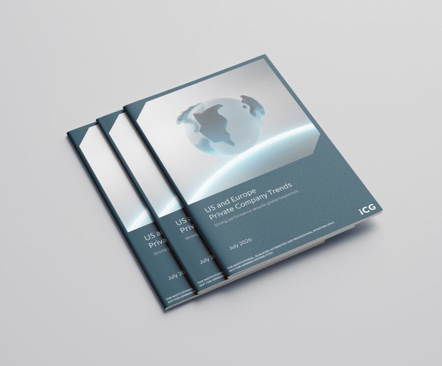 Graphic showing the front cover of the July 2026 ICG report entitled US and Europe Private Company Trends: Strong performance despite global headwinds