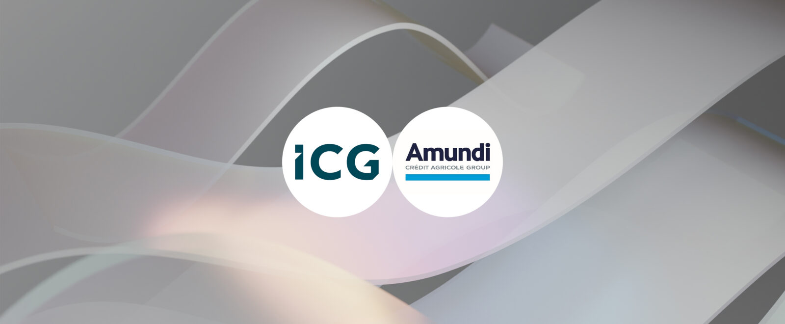 ICG and Amundi logos on a background of pale colours in the form of waves