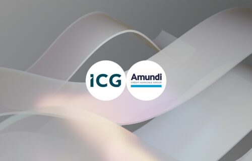 ICG and Amundi logos on a background of pale colours in the form of waves