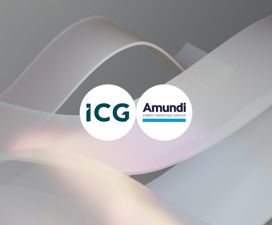 ICG and Amundi logos on a background of pale colours in the form of waves